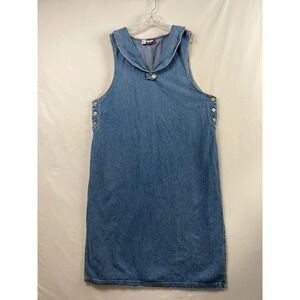J.L. N.Y. Vtg 90s Denim Maxi Dress size 2X Shift Blue Sailor Collar Side Button